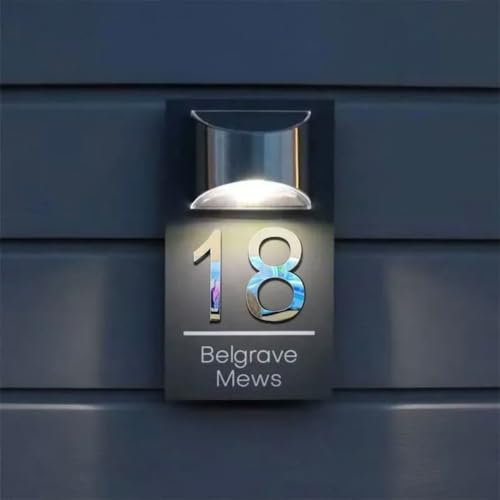 Cartello Solare Personalizzato per Casa ed Esterni - Tagliato al Laser, Rettangolare Con LED Solare, Retroilluminato, Numeri Civici, Indirizzo (15 x 28 cm)