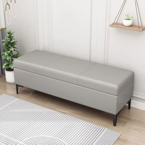 Gray leather ottoman with storage space, extra large storage space at the end of the bed with lid, sofa bench ottoman bench seat, guest Living room footstool, shoe cabinet bench