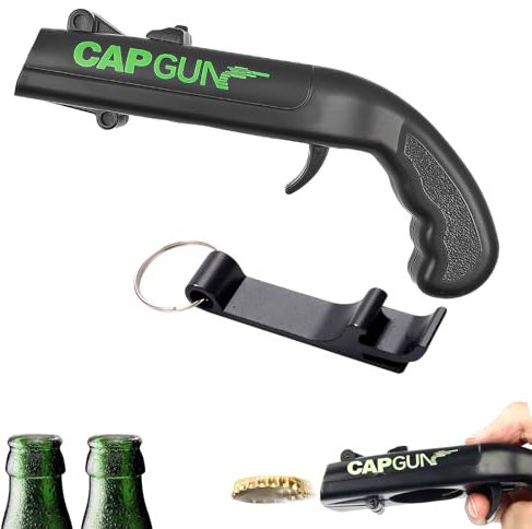 TAIXING Décapsuleur Pistolet, Cap Gun Decapsuleur, Noir Ouvre Bouteilles de Pistolet pour Bière ou Boissons, Ouvre-Bouteille pour la Maison, le Bar, les Fêtes, les Jeux à Boire, Cadeau Amusant