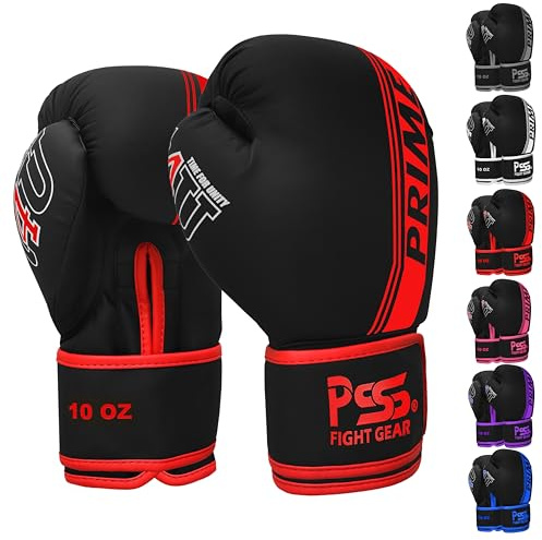 PSS Boxningshandskar för barn/ungdomsträning sparring, kickboxning, Muay Thai, MMA, tung boxningssäck vantar fokuskuddar träning hållbart PU-läder, skum stoppning 4 6 8 284 g (röd, 113 ml)