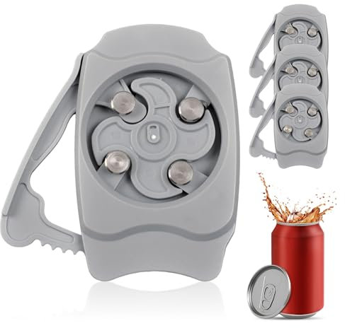 4Pcs Apriscatole Manuale Professionale, Apriscatole per Birra Utensili Apribottiglie Apriscatole Manuale Topless Apriscatole per Bibite per Cucina, Bar, Campeggio per Bevande da 5-6 cm (Grigio)