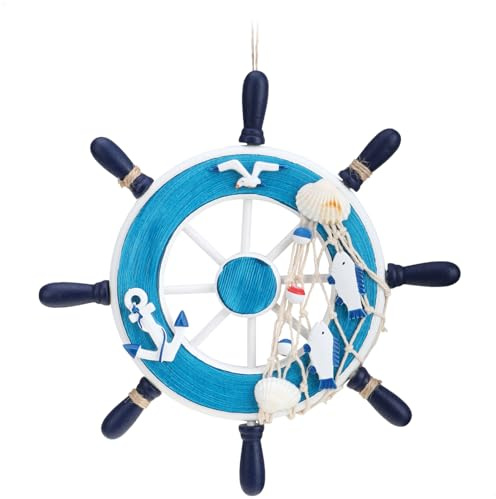 com-four® 1x Volante Decorativo in Legno - Decorazione da Appendere per la spedizione - Decorazione Marittima da Appendere per la casa