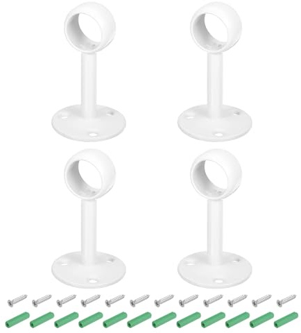 QUARKZMAN 4 Piezas Soporte para Barra de Cortina de 0.75 Pulgadas, Soporte de Techo para Tubo de Brida, Soporte de Barra de Armario de Acero Inoxidable con Tornillos, Blanco