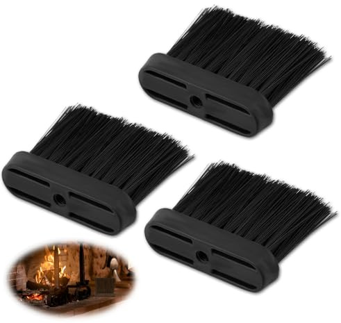 3 PCS Oblong Hearth Brush Set - Fireside Replacement Heads and Log Burner Cleaning Accessories for Stove Ash and Dust Removal
