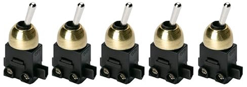 ORION LIGHTSTYLE 5x Einbauschalter Kippschalter 5 Stück ON/OFF Ein/Aus 250V Leuchten 1polig 2(1) A LS-2 gold Lampen Tischlampen Wandleuchten (Messing)