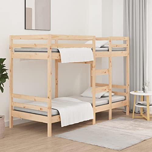 IKAYAA Letto a Castello 90x200 cm in Legno Struttura per Letto a Castello in Legno Letto a Castello Moderno per Adulti con 2 Rete acon doghe-Naturale-90 x 200 cm