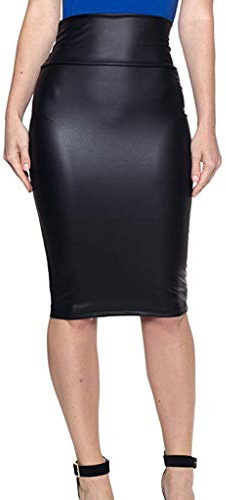 Läderkjol dam svart pennkjol dam lång med slits knälång konstläder kjol hög midja damkjol figurnära fritidskjol affärskjol stretch tight kjol elegant sommarkjol, svart, 3XL