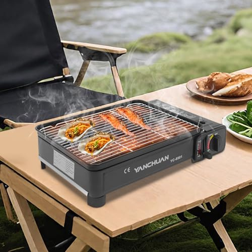 Campinggrillset, gaspatroner, gasspis utomhus, BBQ set, bärbar campingspis för picknick/resor/trekking med 2 grillgaller och bärväska (utan gaspatroner)