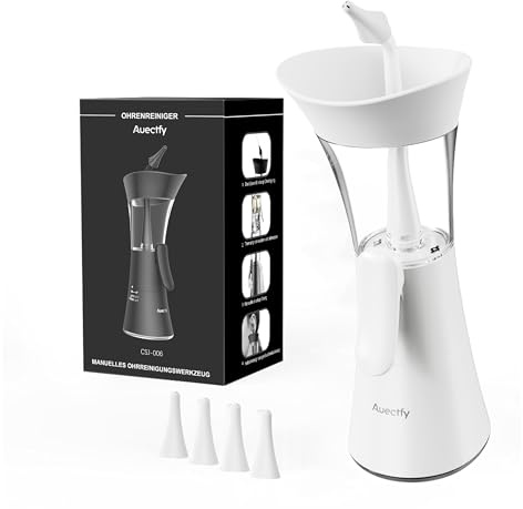 Manual Ear Wax Removal Kit - One-Hand Control Ear Cleaner Tool, Easy to Use Ear Irrigation Flushing System with Soft Silicone Tip for Effective & Safe to Clean Ear Built Up Wax Home Use(White)