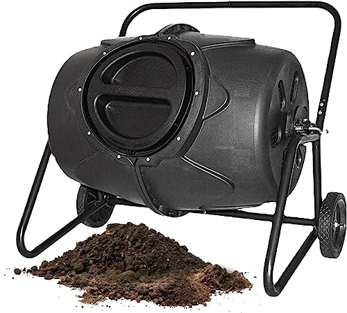 Cubo de compostaje con ruedas, compostador giratorio de 190 L para un reciclaje eficiente de residuos de jardín, aireación de 360° para un compostaje rápido y fácil de usar