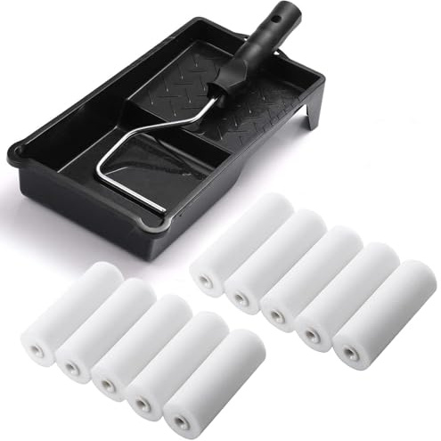 SDFNBRA 10 Pack Foam Mini Paint Roller Set, Includes 4 inch Roller and Tray Set for Painting with Gloss & Satin, Wood & Metal, Skirting, Window Sills, Doors-House Painting and Renovation
