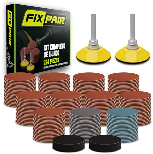 FIXPAIR Kit carta abrasiva 224 pezzi per trapano - dischi abrasivi 50mm adattatore - ideale per levigare legno, metallo e restaurare fari auto/moto - grana da 80 a 3000