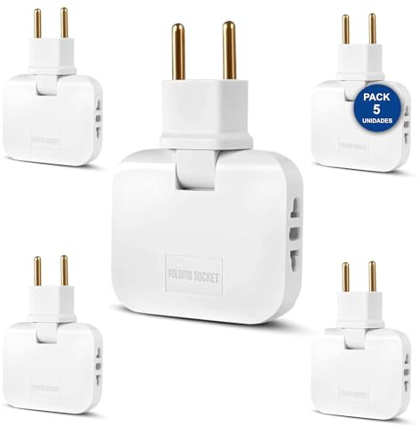 Pack 5 Mehrfachsteckdose 3-in-1 – Kompakte Wandsteckdose mit Flachstecker - 3 Steckdosen für die Wand + Adapter 16 A mit 2500 W - Platzsparend - Weiß | 3-Stars