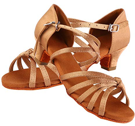 MAMJENNI Dansskor för kvinnor, elegant 4 cm klack, andningsbart material, halkfri sula, formstabil design, mode latin dansskor (34)