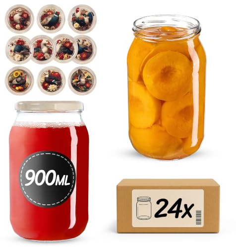 KADAX konserveringsburkar 900 ml TO82, stora fallburkar med skruvlock, konserveringsburkar fermenteringsglas för gurkor, grönsaker, surdeg (fågel, 24 stycken)