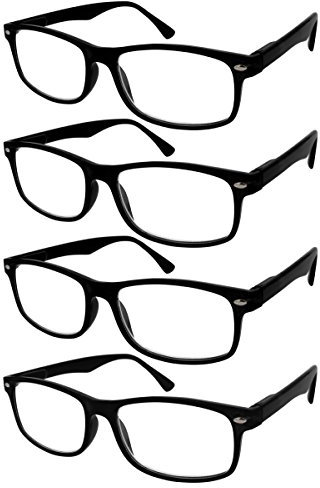 TBOC Lunettes de Lecture - [Pack 4 Unités] Dioptrie +1.00 Monture Noir Femme Homme Unisexe Loupes de Vue de Repos de Près Ordinateur Travail Branches Charnières à Ressort