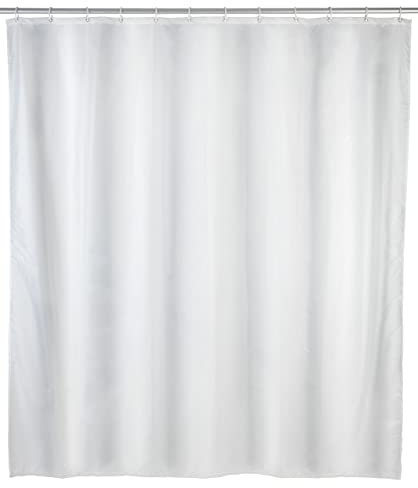 WENKO Duschvorhang Uni, Vorhang 240 x 180 cm aus recyceltem Kunststoff (PE), für Dusche und Badewanne, wasserdicht, inkl. 16 Duschvorhangringen, Weiß
