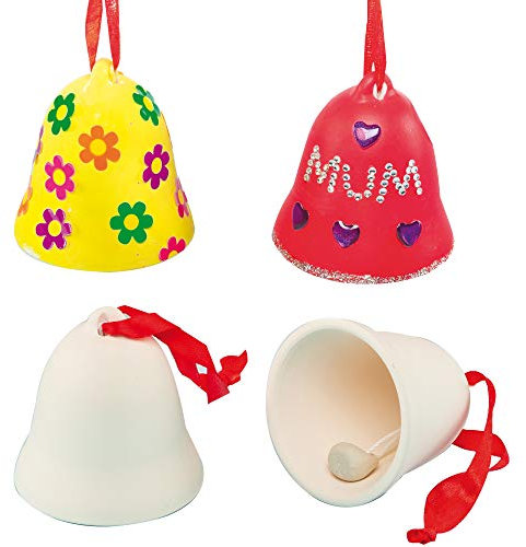 Baker Ross Customisable Ceramic Bells — Creative Christmas Art and Craft Supplies for Kids to Make, Personalise and Decorate (Pack of 4)