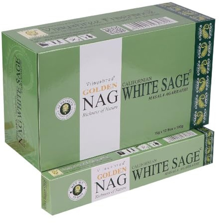 Vijayshree Golden Nag Californian White Sage Agarbathi rökelsepinnar 15 g enkelt paket