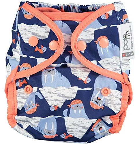 Close Pop-In Pañal de Tela Bambú Reutilizable talla Única Adaptable hasta 16kg corchetes, Walrus