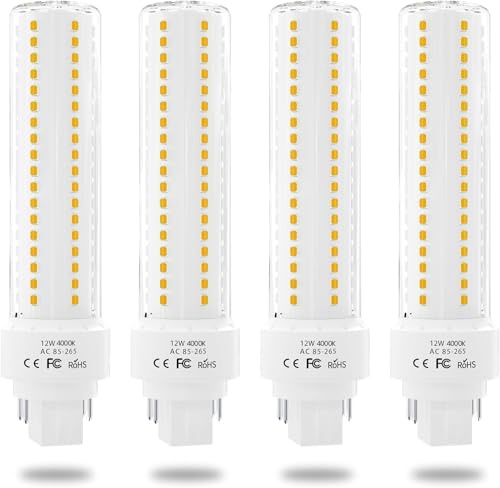 Lustaled LED Gx24q 4-Pin Base Light Bulb, 12W Gx24 PL Retrofit LED Recessed Light Natural White 4000K 26W Compact Fluorescent Lamp Replacement for Ceiling Fixtures, 4-Pack (Remove/Bypass The Ballast)
