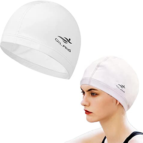 PMELCXD Swim Cap, Swimming Cap Man Women, Pure Color Nylon Spandex Fabric Comfortable and Not Tight, Bathing Swim Cap for Long and Short Hair（White）