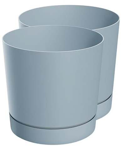 Zero Home - 2er Set Blumentöpfe I Blumentopf mit Untersetzer I Moderne Design I Aus Haltbarem Material I Schale mit Entwässerungslöchern I Hergestellt in EU I Premium Qualität I LICHTGRAU ⌀ 20 cm