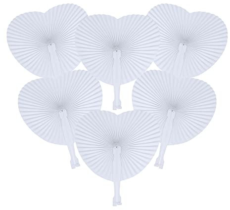 SUNYOK Wedding Fans for Guests, 24 Pack Heart Shaped Paper Fans Folding, DIY White Handheld Fans Gifts for Summer Wedding Favours Getting Married Party Wall Decorations