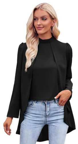 BKEPDY Blusa Elegante Donna Maniche Lunghe con Scollo Rotondo da Donna Elegante Camicetta Donna Casual Larghe Camicia Elegante Top Tinta Unita Vintage Tops Blouse (Nero M)