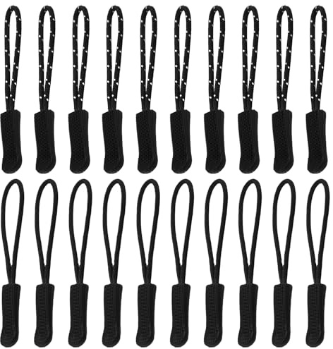 MAXQUU 20 cordones de cremallera con etiqueta, cordones de cremallera para chaquetas, tiradores de repuesto (negro)
