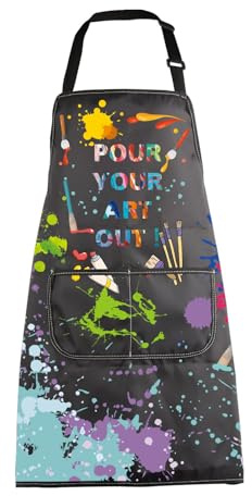 MBMSO Painting Artist Apron with Pockets Artist Painter Gifts Art Lover Gift for Art Teacher Student Painter Apron Waterproof (Pour Your ART Out Apron)