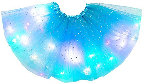 Tyllkjol dam tutu karneval kostym lysande kort balett dansklänning rockabilly underkjol A-linje underkjol hög midja kjol karneval party tutu, Ljusblå, one size