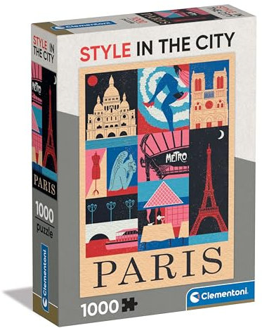 Clementoni Puzzle Paris 1000 Pièces Style in The City - Puzzle pour Adultes 14-99 Ans, Paris, France, Fabriqué en Italie, 39843