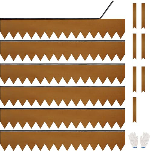 JonesHouseDeco Paquete de 6 bordes galvanizados para césped con tira adhesiva, 1 m de largo x 20 cm de alto/revestimiento de polvo marrón, borde de paisaje de acero, divisor de camino, borde de