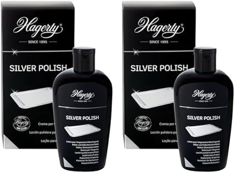 Hagerty Silver Polish 250 ml, pulitore efficace per argento e metalli placcati in argento, effetto immediato per vasi, cornici, accessori, oggetti d'arredo (Confezione da 2)