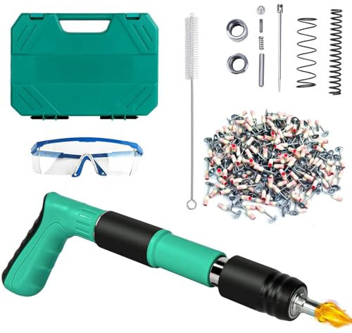 Pistola Sparachiodi Manuale Kit, Spara Chiodi per Cemento e Ferro, Chiodatrice, Sparachiodi Aria Compressa, con Occhiali di Sicurezza e 200 Chiodi Tondi, per Cemento e Ferro Ecc.
