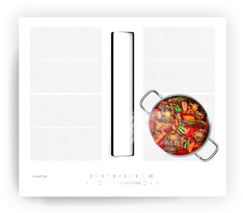 Klarstein Chef-Fusion Placa de Inducción con Extractor Integrado - 7200W, Boost 8400W, 590 m³/h, Eficiencia Energética A, Diseño Estético, Acero Inoxidable y Cristal, 60×30×52 cm