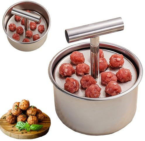 Pressa Manuale da Polpette, 12 Fori Manuale Polpette Maker Strumenti, Macchina per Polpette in Acciaio Inossidabile, Former per Polpette in Acciaio Inox, per Cucina, Polpette di Pesce, Polpette (L)