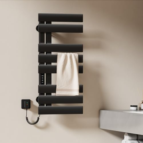 EMKE Scaldasalviette Elettrico Bagno, 850x400mm, 230W,Nero, Lato Sinistro, Scalda Asciugamani, Schermo Tattile, Termoarredo Elettrico Bagno con Controllo Wi-Fi, Funzione Timer