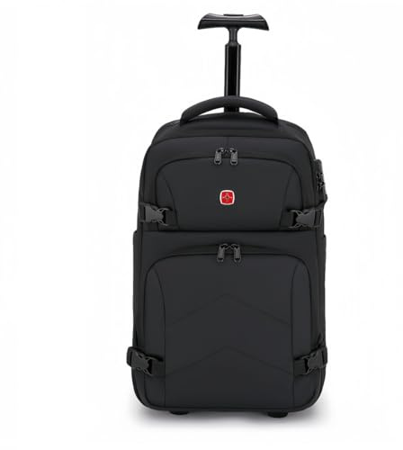 Rummyluck Zaino da Viaggio con Ruote, Zaino con Ruote per Uomo e Donna, Borsa da Viaggio con Trolley per Laptop, Scuola e Universit, Nero