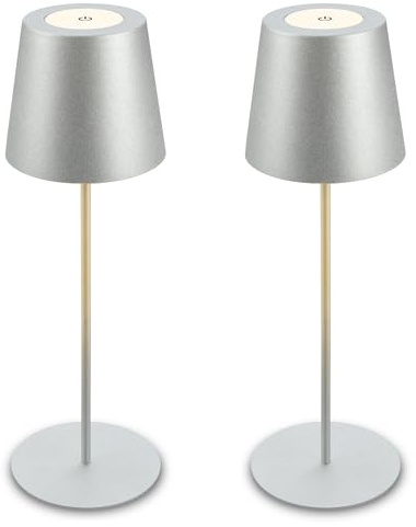 BRILONER - Set di 2 lampade da tavolo LED senza fili con touch, dimmerabili a livelli, regolabili in altezza, lampada da scrivania senza fili, lampada ricaricabile, comodino, 12x36 cm, cromo opaco