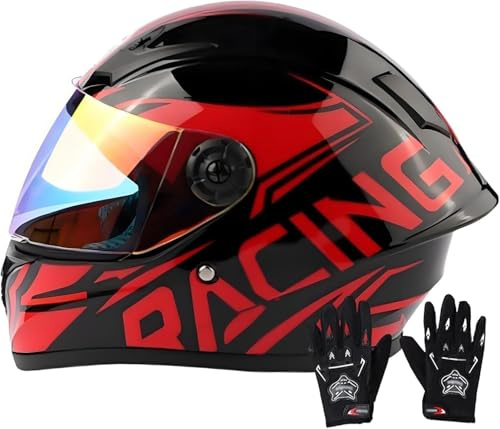 Caimcie Casco Integrale da Moto per Bambini dai 3 ai 13 Anni, omologato ECE/DOT, con Visiera, per Moto Fuoristrada, Quad, Kart, Scooter Elettrico, Ragazzi e Ragazze F,S=47-48cm