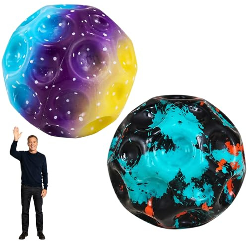 TUBAWD 2Pcs Moon Ball, High Bouncing Bouncy Balls with Space Ball Design, Super Soft PU Foam for Indoor & Outdoor Play