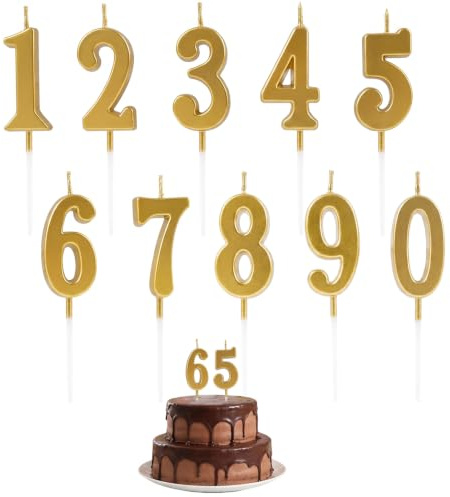 10 Piezas 0 a 9 Velas de Cumpleaños con Números, Doradas Birthdays Number Velas, Vela de Cumpleaños con Números para Tartas, Vela de Cumpleaño Doradas con Número para Tartas y Postres