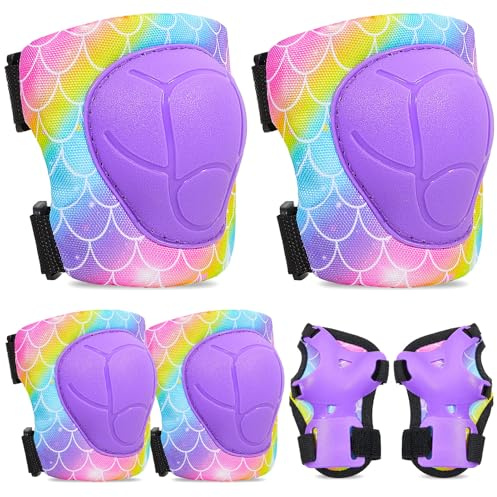 MHJY Knee Pads for Kids Elbow Pads Set 6pcs Protection Gear Kit Adjustable Girls Wrist Guard for Skateboard Bike Cycling Scooter Riding Roller Skating Sports Todder Boys 3-8 Years