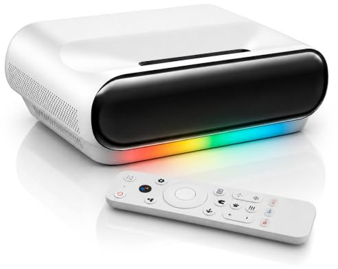 Proyector Laser UST 4K Ultra Corta Distancia | 1000 ANSI | Tecnología ALPD DLP Láser | Google TV Oficial con Netflix | HDMI 2.1 | HDR | Pantalla Gigante 150” a 56cm | MEMC + Auto Keystone 4D