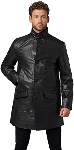 RICANO Veetal - Herren Ledermantel mit aufstellbarem Auslegekragen, abtrennbarem Stepp-Einsatz (Slim Fit) - echtes Büffel Nappa Leder (DE/NL/SE/PL, Alphanumerisch, L, Regular, Regular, Schwarz)