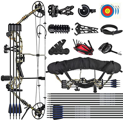 ZSHJG Compound Bogen Set Bogenset für Bogenschießen Sportbogen Verstellbarer Jagd Compoundbogenset 30-70 lbs 320fps Rechte Hand mit Komplettes Zubehör Kit (Camo)