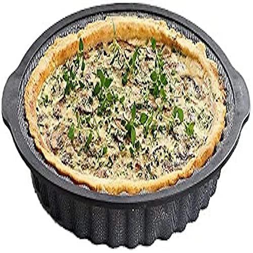 Zenker Quiche Tray Round Ø30cm, Glass Fibre Silicone Baking Pan with Strong Nylon Edge, Rounded Shape with Excellent Non-Stick Properties, Ideal for Baking at Home (Colour: Black), 43578
