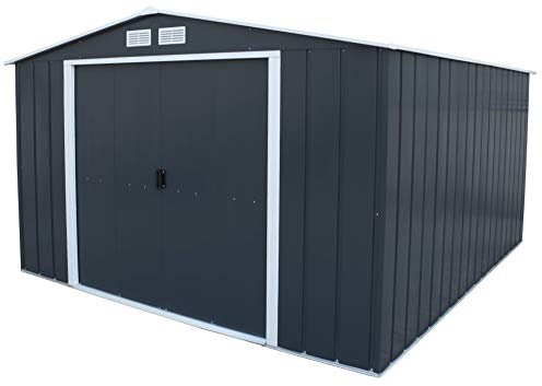 Duramax ECO 10 x 12 (11.03 m²) Metallgerätehaus, feuerverzinktes Metall gerätehaus - Geräteschuppen, verstärkte Dachkonstruktion, wartungsfreier und wetterfester Metallschuppen, Anthrazit